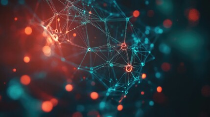 Poster - High-tech interface with interconnected glowing nodes on an abstract digital backdrop