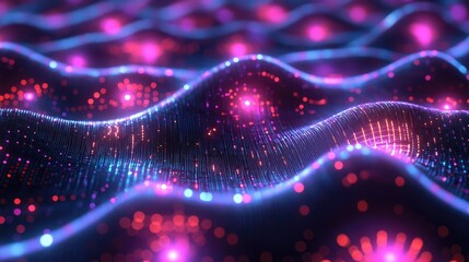 Poster - High-tech matrix of glowing nodes and data streams for tech processing concepts