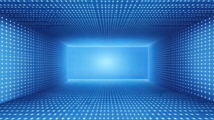 Poster - Futuristic blue abstract grid background with dots and squares