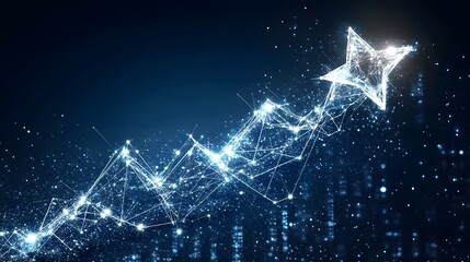 Poster - A futuristic glowing star icon connected to a rising chart, representing rapid growth in business, no background