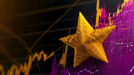 Wall Mural - A shooting star icon symbolizing a rising performer, integrated into a growth chart with sharp lines, no background