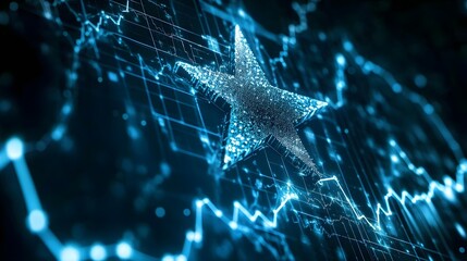 Poster - A rising star symbol at the peak of a 3D bar chart, representing market leadership, no background