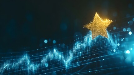 Wall Mural - A glowing star icon attached to an ascending trend line, representing financial growth, no background