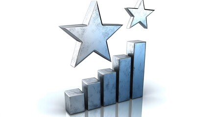 Poster - A silver star icon rising with a bar graph, representing exceptional business growth, no background