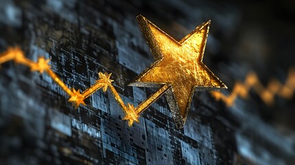 Aufkleber - A rising star symbol attached to an upward line graph, clean and sleek, symbolizing high performance in market reports, no background