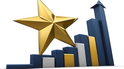 Aufkleber - A rising star symbol attached to an upward line graph, clean and sleek, symbolizing high performance in market reports, no background