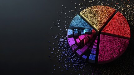 Poster - A 3D pie chart with clustering segments arranged in a circular format, each section highlighted with contrasting colors, representing business segmentation, no background