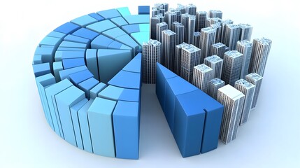 Aufkleber - A 3D pie chart with distinct clustering segments, each section showing part of a company s market share, no background