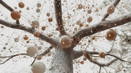 Poster - Zoomed-in view of a 3D decision tree model, with distinct branches and data points leading to various outcomes, no background