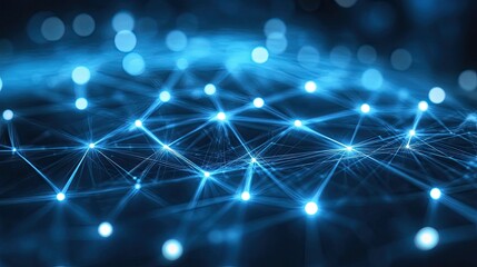 Poster - Interwoven light beams and data points on a high-tech digital network background