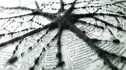 Poster - A futuristic decision tree model with interconnected nodes and branches, representing decision-making in a business report, no background