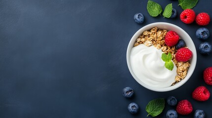 Healthy yogurt bowl with granola and fresh berries