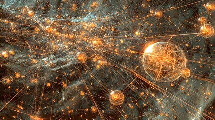 Poster - A futuristic K-Means model in 3D, with glowing centroids and clusters of data points grouped by proximity, no background