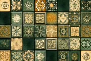 Sticker - Green tiles pattern backgrounds flooring.