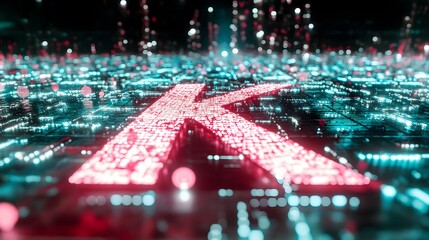Poster - A futuristic K-Means model in 3D, with glowing centroids and clusters of data points grouped by proximity, with 'K-Mean' written at the center, no background
