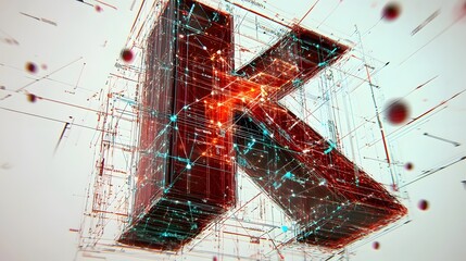 Poster - A 3D K-Means diagram with sharp, clean lines, each cluster clearly separated by color, with glowing centroids and the word 'K-Mean' integrated into the design, no background