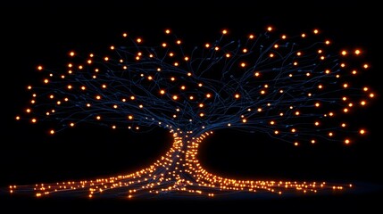 Poster - A close-up of a decision tree model with branching paths, featuring the words 'Machine Learning' glowing in neon, no background