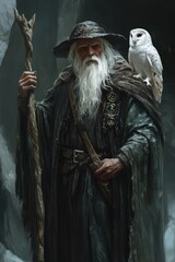 Wall Mural - portrait of a wizard with hat and robe.