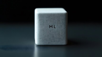 Poster - A minimalistic predictive model, with the words 'ML' written at the top in a clean modern font, no background