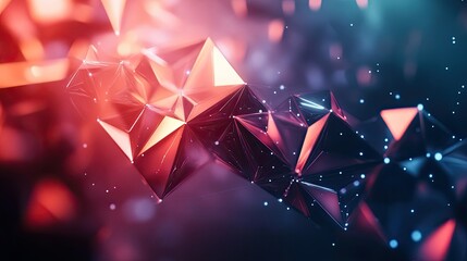Poster - polygonal mesh glowing with light, floating on a futuristic digital background