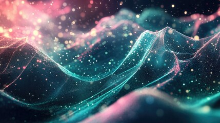 Poster - polygonal mesh glowing with light, floating on a futuristic digital background