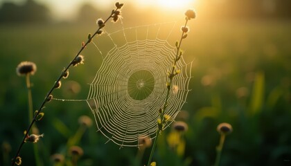 Wall Mural -  Natures intricate web in the golden hour