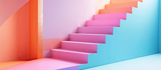 Poster - Pastel geometric background in orange blue pink and white with copy space image