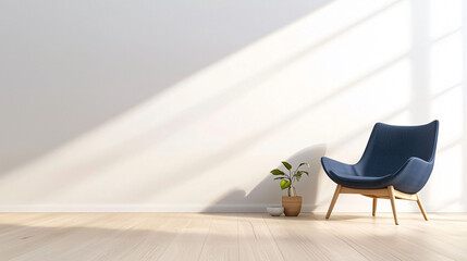 Poster - Modern Scandinavian living room with stylish chair and plant