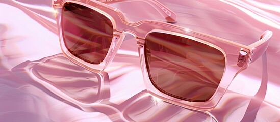 A chic pair of sunglasses set against a white backdrop featuring a clear pink frame and brown lenses with space for text in the image. Copy space image. Place for adding text and design