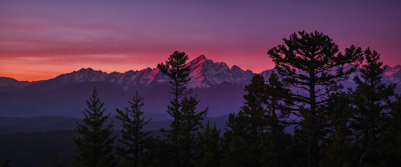 Canvas Print - mountains at dusk with vibrant violet, maroon, and red hues in the sky