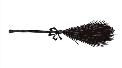 Witch broom vector illustration. Halloween decoration elements.