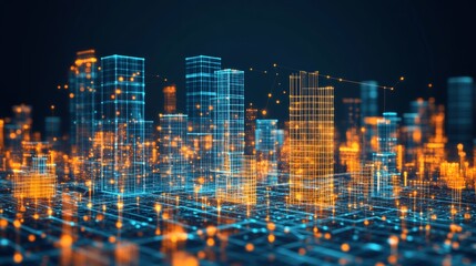 Poster - Smart City in Low-Poly 3D. Tech-Driven Urban Architecture and Data Flow