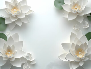 Poster - Flat Mindfulness Lotus Border Concept Close Up White Lotus Flower Border Frame for Janeiro Branco Messaging Isolated White Background Ample Copy Space Mental Health Awareness Content Simple Vector Ill