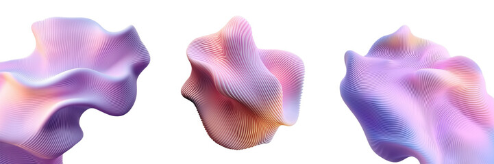 Poster - Pink organic ribbed 3D shapes for beauty cosmetics background. Distorted melted corrugated 3D elements. Ai generated