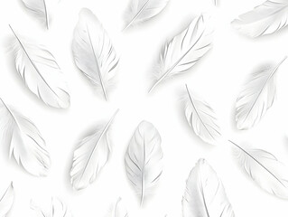 Poster - Flat White Feather Outline Tiles Minimalist Seamless Pattern - Delicate Lightness Representation in Simple Vector Design for Janeiro Branco - Perfect for Emotional Wellness and Business Concepts