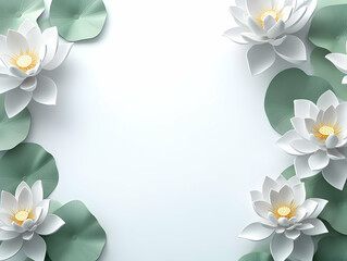 Poster - Mindfulness Lotus Flower Border, Close Up of White Lotus Petals, Pan Across Intricate Designs, Copy Space for Janeiro Branco Messaging, Isolated on White Background for Mental Health Awareness, Flat V