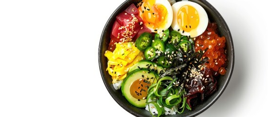 Wall Mural - Isolate a poke bowl on a white background providing ample copy space for images