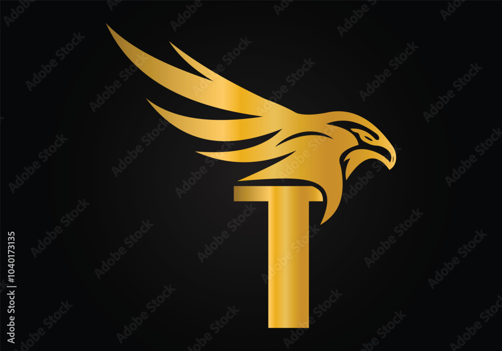 Initial T monogram letter alphabet with Eagle head symbol. Letter With ...