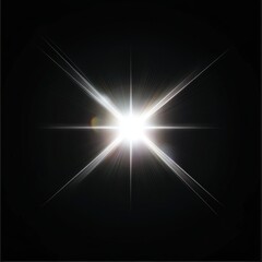 Bright star with lens flare isolated over black background