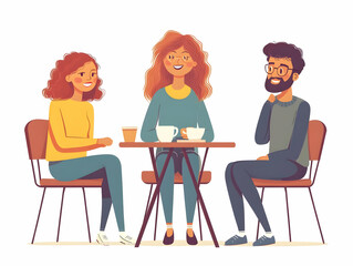 Sticker - Flat Peer Support Coffee Meetup Concept: Medium Shot of Engaged Individuals in Casual Caf? Setting, Capturing Empathy and Understanding - Informal Support Networks for Janeiro Branco