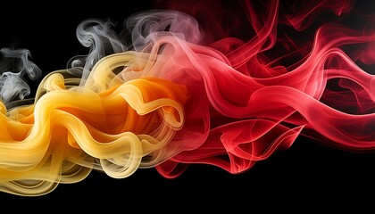 The image depicts colorful abstract smoke swirling against a black background, creating a dynamic and vibrant pattern