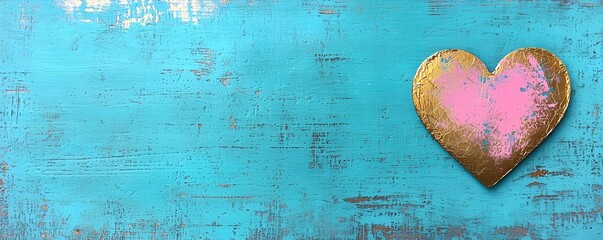 Poster - Vibrant Metallic Heart Shape - Innovative Mixed Media Design Showcasing Deep Artistic Expression and Textured Elegance