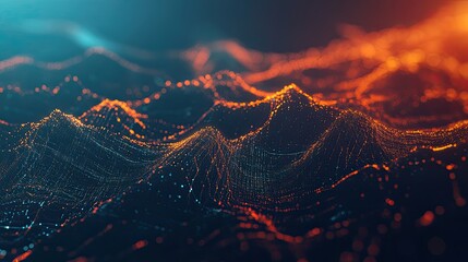 Fototapete - Abstract digital landscape with dynamic motion lines and bright AI visuals. Ample space for copy