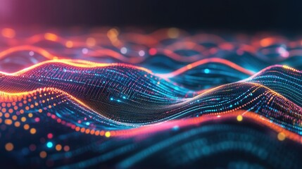 Poster - Abstract digital lines and dots forming a complex network, perfect for AI technology themes. Copy space available