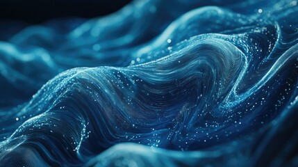 Poster - Blue AI data visualization with flowing lines and copy space for your message