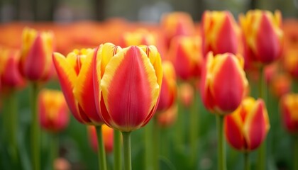  Blooming with joy  A vibrant field of red and yellow tulips