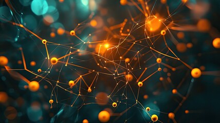 Poster - Complex digital nodes connected in a web, creating a modern AI technology background. Room for text