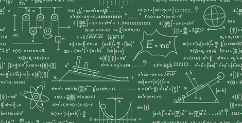 Wall Mural - seamless blackboard science principles calculation background formula.