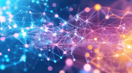 Poster - Futuristic digital background with interconnected lines and nodes, perfect for AI technology concepts. Copy space available