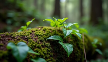 Poster -  Embrace the wild  A tender plant finds its home on a mossy rock